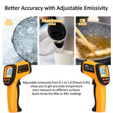 Infrared Thermometer Gun for Measuring High Temp -58°F ~ 1382°F, Not for Human Digital Laser Laser Temperature Thermometer Gun with High Low Alarm, Data Storage, Max/Min Measurement