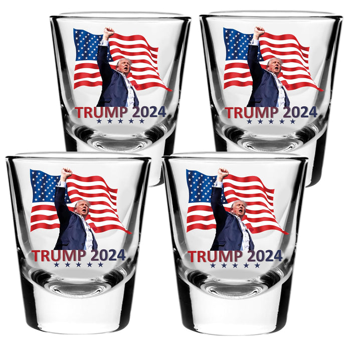 Trump Shot Glass 4Pcs - 1.75 oz Capacity with Survived Assassination & Trump Fist Pump Design - Ideal for Political Fans, Perfect Trump 2024 Collectible and Reminder to Never Surrender