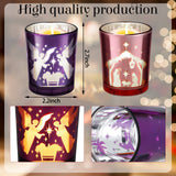 4 Pcs Christmas Advent Votive Candle Holders Nativity Scene Glass Candle Holder Purple and Pink Tealight Candle Holders for Christmas Wedding Church Home Party Dining Table Tray Decor, 4 Styles