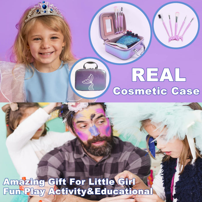 Kids Makeup Set for Girls - Non Toxic Washable Mermaid Makeup, Toys for Girls 5-7, 8-12， Mermaid Toys for Girls, Real Make Up for Little Girl，Party Gifts for Halloween Christmas Birthday