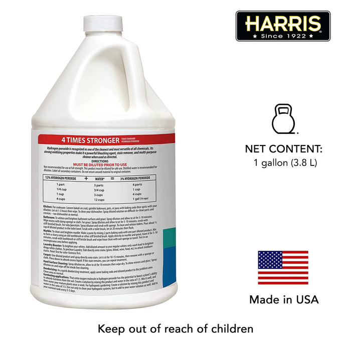 HARRIS 12% Concentrated Food Grade Hydrogen Peroxide, 128oz, for Kitchen, Bath, Laundry, Home and Garden with Easy Fill Funnel