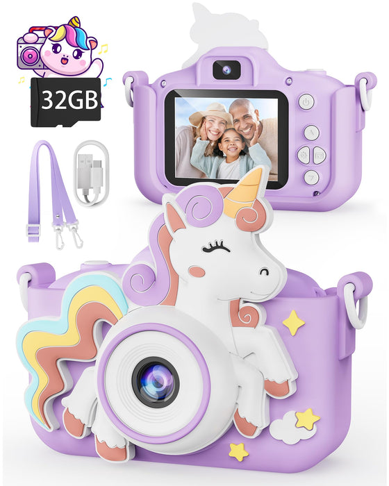 Kikapabi Kids Camera, Unicorn Toys for Girls Boys Age 3-8, Christmas Birthday Gifts for Girls Age 3 4 5 6 7 8, Digital Camera with Silicon Cute Cover for Kids, Toddler Camera with 32G SD Card