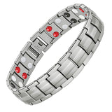 Feraco Mens Magnetic Bracelet Titanium Steel Magnetic Bracelet with Double Row 4 Elements Magnets (Silver)