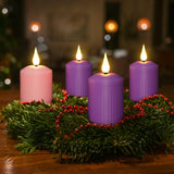 Daord D2 x H4 Advent LED Candles Set of 4 Christmas LED Flameless Pillar Candle 3 Purple and 1 Pink for Advent Rituals Festival and Special Occasions Church Decoration (3 Purple+1 Pink)