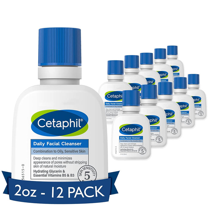 Cetaphil Face Wash, Hydrating Gentle Skin Cleanser for Dry to Normal Sensitive Skin, Mother's Day Gifts, NEW 2 oz 12 Pack, Fragrance Free, Soap Free and Non-Foaming