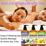 3 Pack Massage Oil for Massage Therapy with Massage Roller Ball,Ginger Oil Lymphatic Drainage &Arnica Sore Muscle Oil &Lavender Relaxing Massage Oils-Spa Massage Kit Valentines Day Gifts for Men Women
