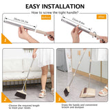 XXFLOWER Broom and Dustpan Set with Long Handle, Light Weight Stainless Steel Poles Stand Upright Dustpans with Broom Combo for Home Kitchen Office Pet Dog Hair, Brown & Beige Color, 1-Pack