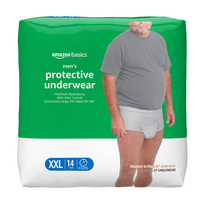 Amazon Basics Men's Protective Underwear, Maximum Absorbency, Extra Extra Large, 14 Count, (1 Pack of 14)