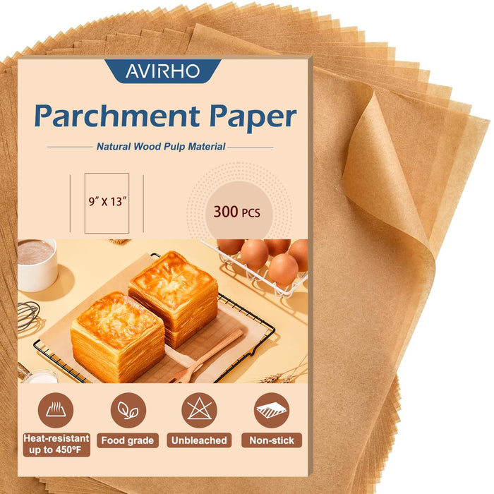 300 Count Parchment Paper Baking Sheets, 9 x 13 Inch, Precut Non-Stick Unbleached Baking Paper Liners for Oven, Grill, Air Fryer, Steaming, Multipurpose for Bread, Cupcakes, Cookies and More
