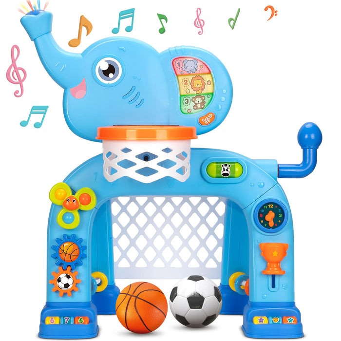 KIZZYEA Toys for 1 2 3 Years Old Boys Girls, Toddler Basketball Hoop & Soccer Goal, Montessori Toy, Interactive Musical Sports Toys with Light, Christmas Birthday Gifts for Baby Kids Age 12-18 Months