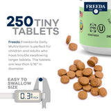 Freedavite Tiny Tablet - Moderate Multivitamin for Men and Women - Pure Vitamin A, C, D, E, B1, B2, B6, B12, Biotin, Calcium, Zinc, Iron, Magnesium, Manganese, Copper, Selenium, Iodine - 250 Count