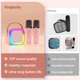 Kinglucky TOP Mini Karaoke Machine for Kids with 1 Year of Karaoke Premium (14M+ Songs), Portable Bluetooth Speaker with 2 Wireless Microphones, Birthday Christmas Toy Gifts for Girls 3-12 + (Pink)