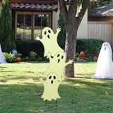 Joliyoou Halloween Yard Stake, 38.6" Glow in The Dark Metal Stacked Ghost with Green Fluorescent Layer, Halloween Yard Sign Stakes for Outdoor Front Yard Lawn Garden Decorations