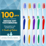 Navona 100 PCS Individually Wrapped Bulk Toothbrush Pack, Colorful Manual Disposable Toothbrush Set for Adult or Kid, Ergonomics Handle, Soft Bristles, Perfect for Travel, Hotels, Donations