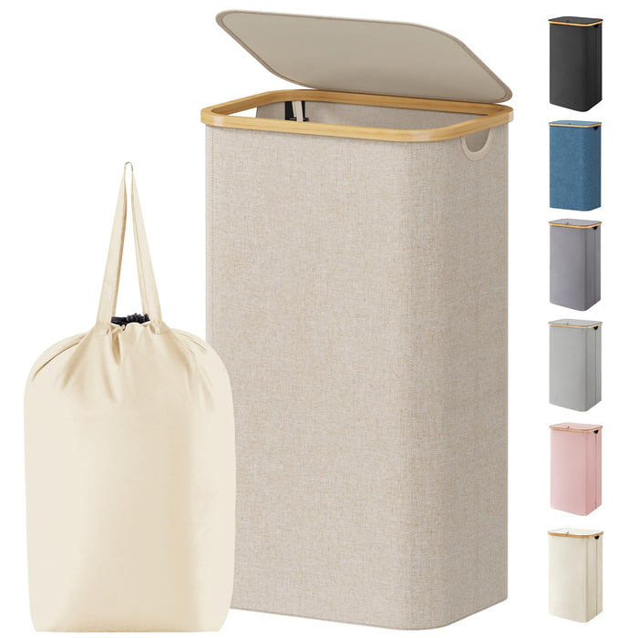 Lifewit 105L Large Laundry Basket with Lid, Removable Bags, Beige