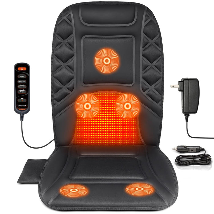 CARSHION Massage Seat Cushion with Heat Back Massager Heated Seat Cover with 5 Vibrating Massage Nodes & 2 Heat Levels Massage Chair Pad for Pain Relief Home Office Use
