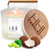 All-Natural Scented Soy Candle | Coconut Lime | A Blend of Coconut, Lime, and Suger | Large Eight Ounce Single Wick Candle | Long Burn time | Includes Bamboo Lid and Gift Box | HHI Candles