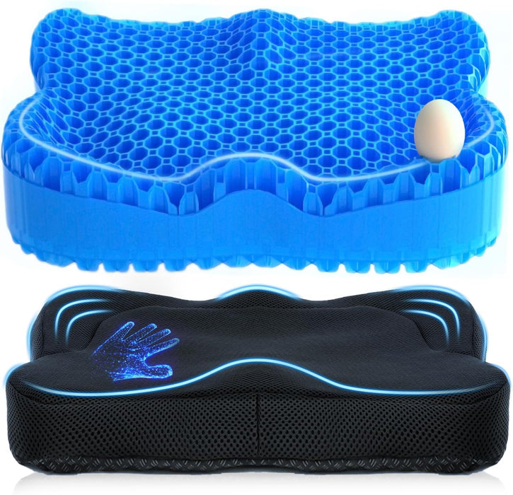 Thickened Gel Seat Cushion, Chair Seat Pads for Wheelchair, Gel Cushion Seat for Pressure Coccyx Sciatica Pain Relief, Egg Cushion for Car Office Chair, Cooling Cushion for Long Sitting[Blue-2.75"]