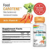 SOLARAY Food Carotene, Vitamin A as Beta Carotene 25000IU Carotenoids for Healthy Skin & Eyes, Antioxidant Activity & Immune System Support (076280041217) (100 CT)