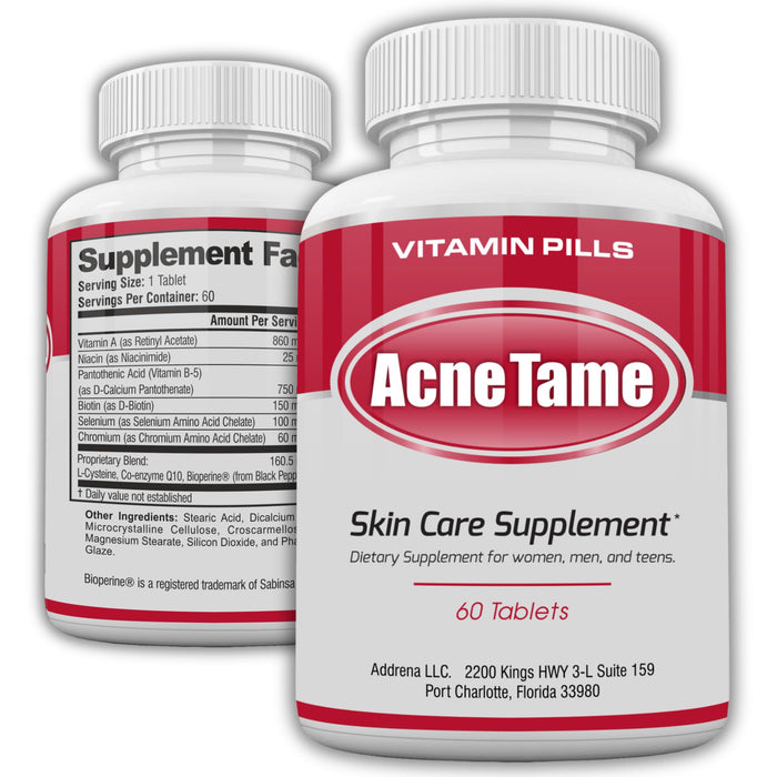 Acnetame Acne Pills- Acne Tame Supplement- Clear Skin Vitamins Pill for Oily Skin Treatment, Hormonal Blemishes, Anti Spots & Cystic Acnes Supplements for Women, Men, Teens & Adults- 60 Oral Tablets