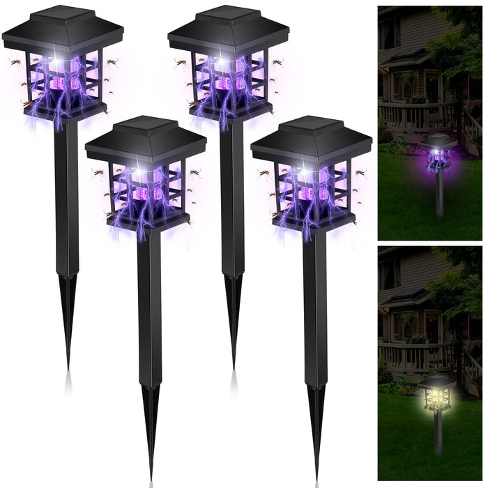 Qualirey Solar Bug Zapper Outdoor 2 in 1 Solar Mosquito Fly Killer Waterproof LED Insect Zapper and Lighting Mosquito Repellent Lamp for Outdoor Garden Patio Yard Lawn (Warm and Purple Light)