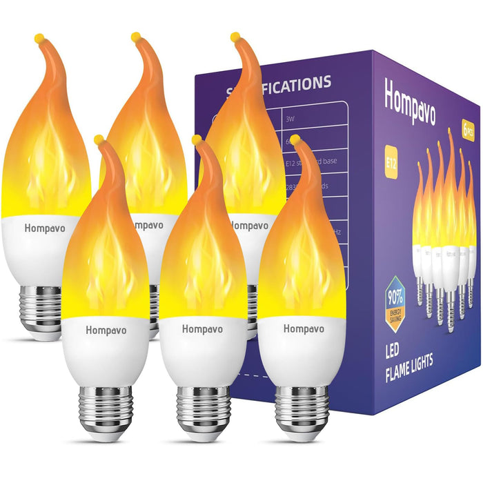 Hompavo Upgraded LED Flame Light Bulbs, 3 Modes Flickering Light Bulbs, E26 Chandelier Base Candle Fire Light Bulb for Halloween Christmas Party Porch Indoor & Outdoor Home Decoration - 6 Pack