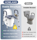 HOMLAND Toilet Seat Risers for Seniors, FSA/HSA Eligible Raised Toilet Seat with Handles & Padded Seat, Adjustable Height & Width, 400lb Handicap Elevated Toilet Seat for Elderly, Fit Any Toilet