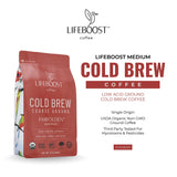 Lifeboost Dark Cold Brew Coffee - Low Acid Coarse Ground Coffee for Cold Brew - Single Origin Non-GMO USDA Organic Cold Brew Coffee Grounds - 3rd Party Tested For Mycotoxins & Pesticides - 12 Ounces