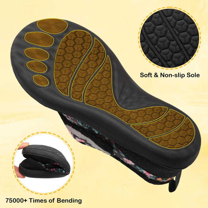 L-RUN Women's Diabetic Slippers Wide Width Elderly Shoes Breathable Swollen Feet Walking Edema Sneakers Black 9.5 Wide