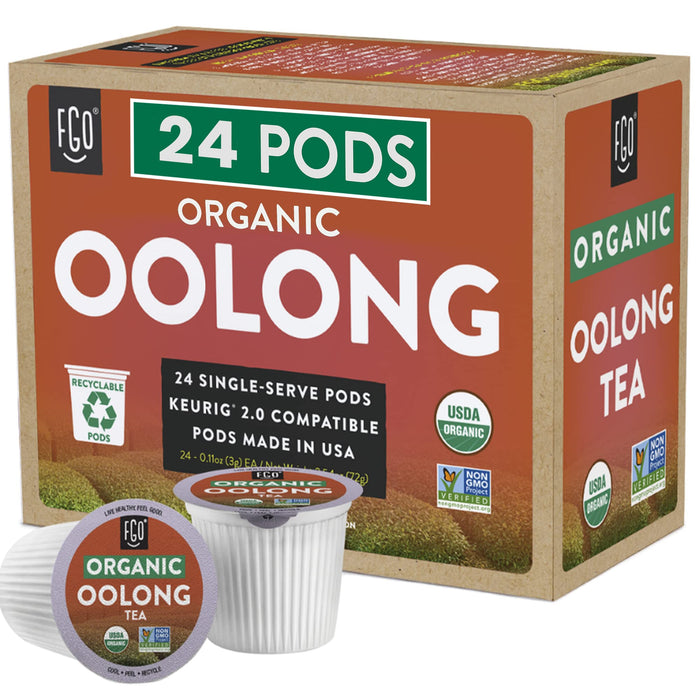 FGO Organic Oolong Tea K-Cup Pods for Keurig, 24 Count (Pack of 1), Premium Black Tea is USDA Organic, Non-GMO, & Recyclable with Naturally Occurring Caffeine