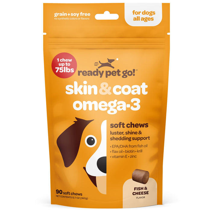 Omega 3 Fish Oil for Dogs - Healthy Pets Dog Skin Care and Coat Supplement for Dogs - Dog Itch Relief - Boost Luster Shine Reduce Shedding - Supports HIPS Joints Immune Health - 90 Healthy Pet Chews