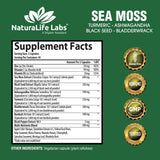 Sea Moss 6000mg - Black Seed Oil 2500mg - Bladderwrack 2000mg - Turmeric 1500mg Ashwagandha 1000mg - Burdock 1000mg - Muira Puama, Vitamin C, D3, Yellow Dock root, Manuka, Dandelion - 90 veggie caps