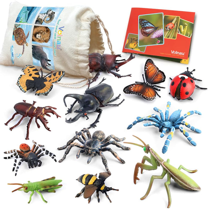 Bug Toys Figurines VOLNAU 12PCS Insect Animal Figures for Kids Toddlers Christmas Gifts Decorations Educational Bee Beetle Mantis Spider Ladybug Butterfly Plastic Model