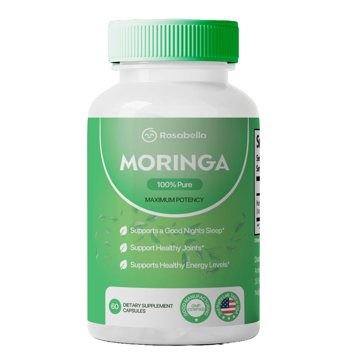 Rosabella Moringa Powder Capsules - 800mg of Pure Nutrient-Rich Moringa Powder - A Natural Green Antioxidant Superfood - Supports Energy, Skin Health, Gut Health+ - w/Essential Vitamins & Amino Acids