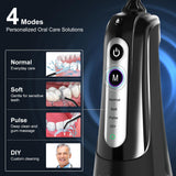 Water Dental Flosser Pick for Teeth: 4 Modes Cordless Portable Water Flossers Teeth Cleaner Rechargeable 300ML IPX7 Waterproof Oral Irrigator Flossing Cleaning Picks for Home Travel, Black