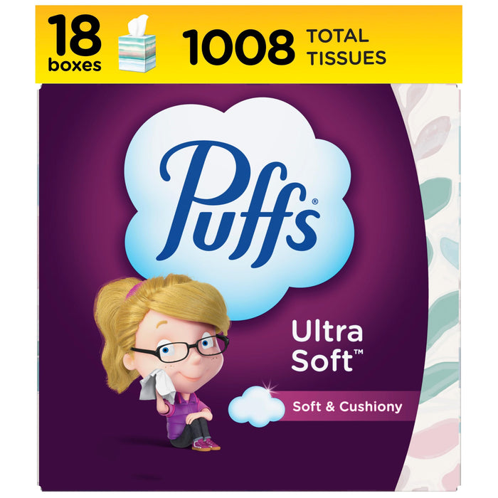 Puffs Ultra Soft Facial Tissues, 18 Cubes, 56 Facial Tissues Per Box