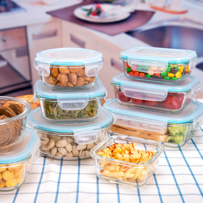 AILTEC Glass Food Storage Containers with Lids, [18 Piece] Meal Prep Containers for Food Storage , BPA Free & Leak Proof (9 Lids & 9 Containers)