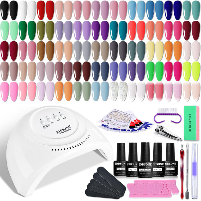 JODSONE Gel Nail Polish Kit 60 PCS with U V Light Soak off Base Top Coat 55 Shine Colors Gel Nail Kit Bright and Dark Brown Wine Red Series Manicure Set for Women and Girls