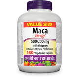 Webber Naturals Maca Energy with Ginseng, Value Size, Vegetarian Capsule, 500 mg, 200 mg, 150 Count