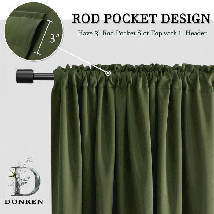 DONREN Dark Olive Green Christmas Deco Blackout Curtains 84 Inch Length for Guest Room - Cedar Green Room Darkening Thermal Insulated for Bedroom Livingroom 52" Wide x 84" Long,2 Panels