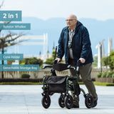 ELENKER All-Terrain 2 in 1 Rollator Walker & Transport Chair, Folding Wheelchair with All 10” Wheels for Seniors, Reversible Backrest & Detachable Footrests (Green)