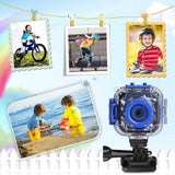 PROGRACE Kids Waterproof Camera for kids Action Video Digital Camera 1080 HD Toy Camera for Boys Birthday Christmas New Year Gifts, Blue