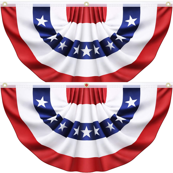 2 Pack 3x6 Ft Large American Flag Bunting - USA Pleated Fan Flags for Outside - Red White & Blue Patriotic Decor for 250th Anniversary,Memorial Day, Independence Day 4th of July Decorations