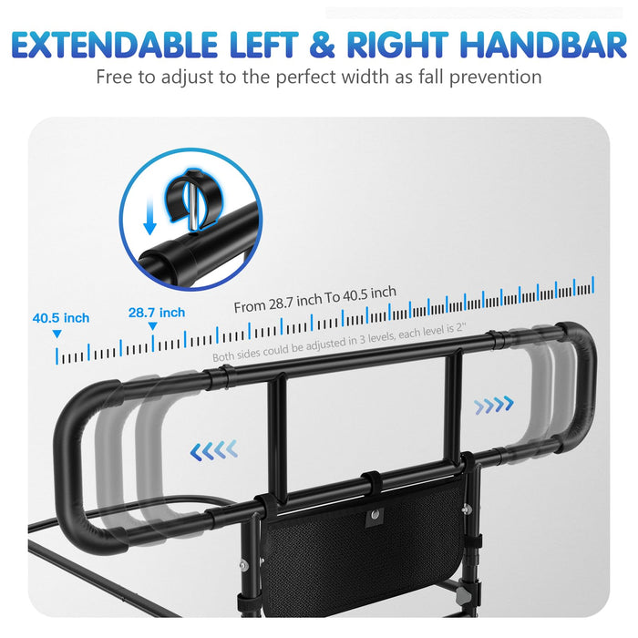 FORTEMOTUS Bed Rails for Elderly Adults Safety - Adjustable Heights& Extendable Bed Side Rail, Foldable Bed Assist Bar, Heavy Duty for Senior, Fits King, Queen, Full, Twin for 10~16'' Mattress