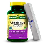 Spring Valley Cinnamon Capsules, 1000 mg, 400 Count Dietary Support Vegetarian, Cinnamon Supplements + 7 Day Pill Organizer Included (Pack of 1)