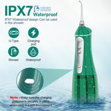 Water Dental flosser for Teeth Cleaning - Rechargeable Cordless Oral Irrigator 4 Modes 6 Tips IPX 7 Waterproof Portable Teeth Cleaner Pick for Home Trave（Green）