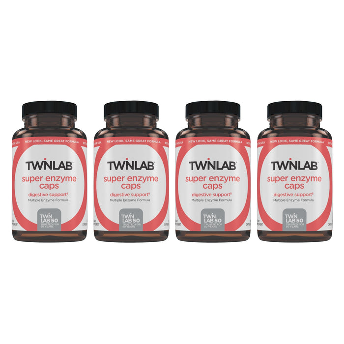 Twinlab Super Enzyme Caps - Constipation Supplement with Digestive Enzymes - 50 Capsules (Pack of 4)