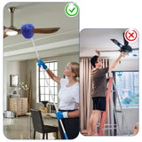 Max 66'' Ceiling Fan Cleaner Duster Reusable Microfiber Ceiling Fan Blade Cleaner Removable Duster with Extension Pole for Cleaning Walls Bookshelves Furniture Door Window Top, Jewel Blue, 1 Pack