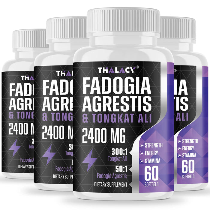 Thalacy 2400mg Fadogia Agrestis Tongkat Ali Supplement - Fadogia Agrestis 1400mg & Tongkat Ali 1000mg Ultra Blend, Maximum Strength, Muscle Mass & Athletic Performance, 240 Softgels