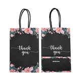 DjinnGlory 50 Pack Small Black & Floral Thank You Paper Bags Spring Gift Bags with Handles 9 x5.5 x3.15 Inches and 24 Pink Tissue Paper for Mother's Day Wedding Baby Shower Birthday Parties